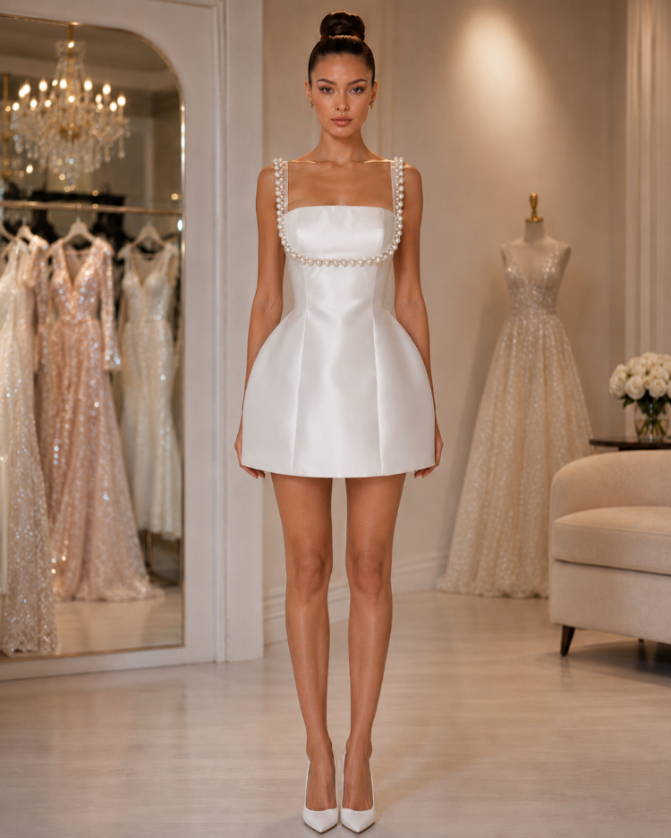 Blanche Perle – İnci Askılı Couture Mini Elbise