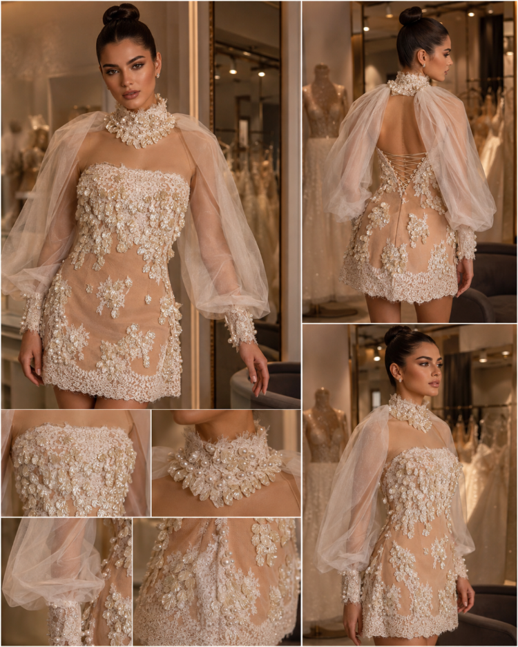 Celeste Royale – Yüksek Yakalı Couture Mini Elbise