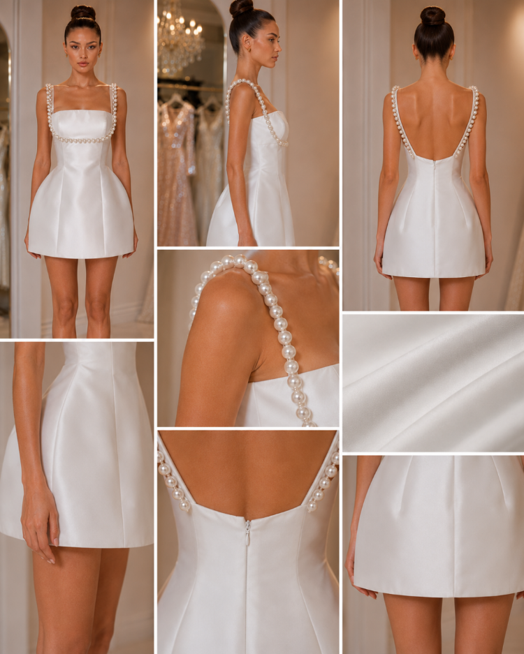 Blanche Perle – İnci Askılı Couture Mini Elbise