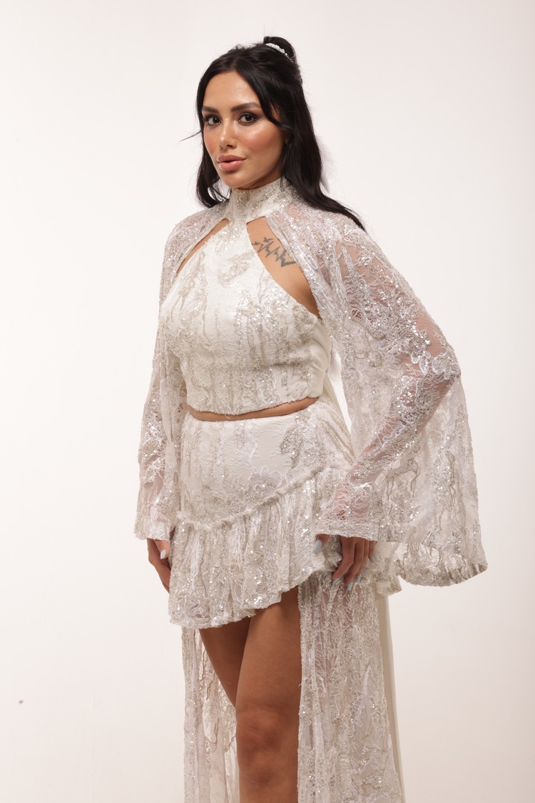 Mnemosyne Ivory – Dantel İşlemeli Mini Elbise