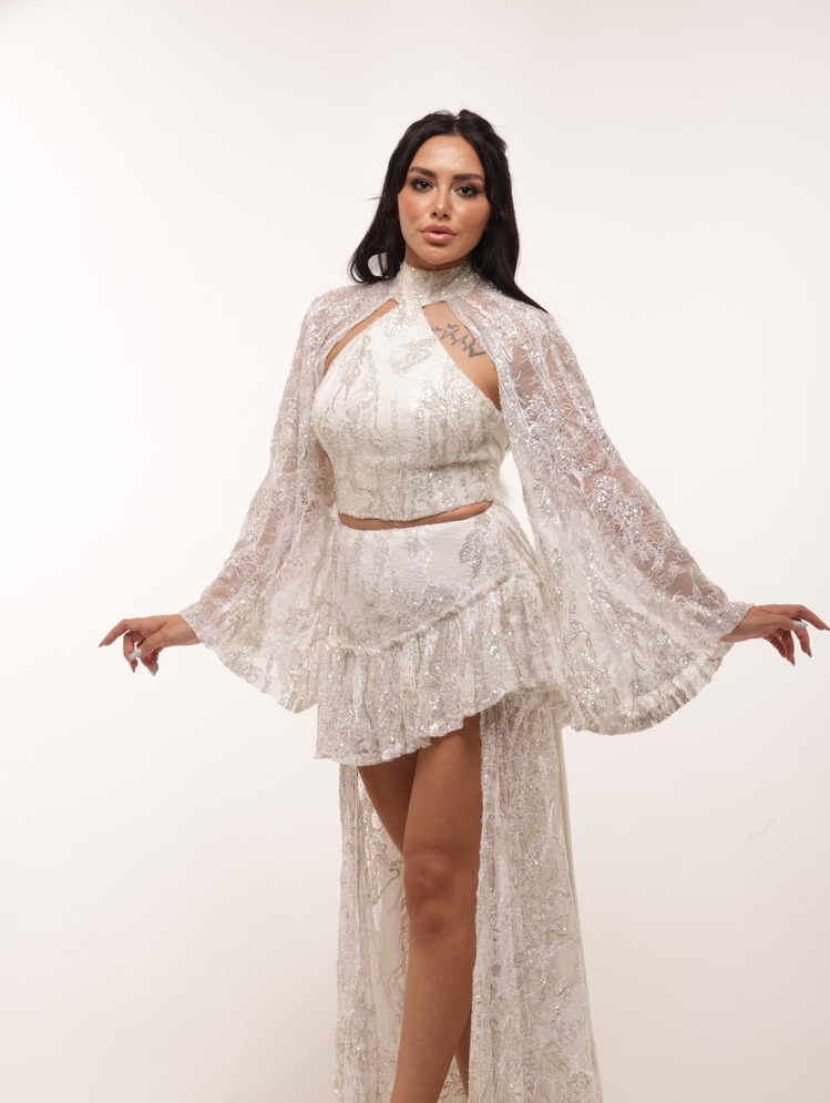Mnemosyne Ivory – Dantel İşlemeli Mini Elbise