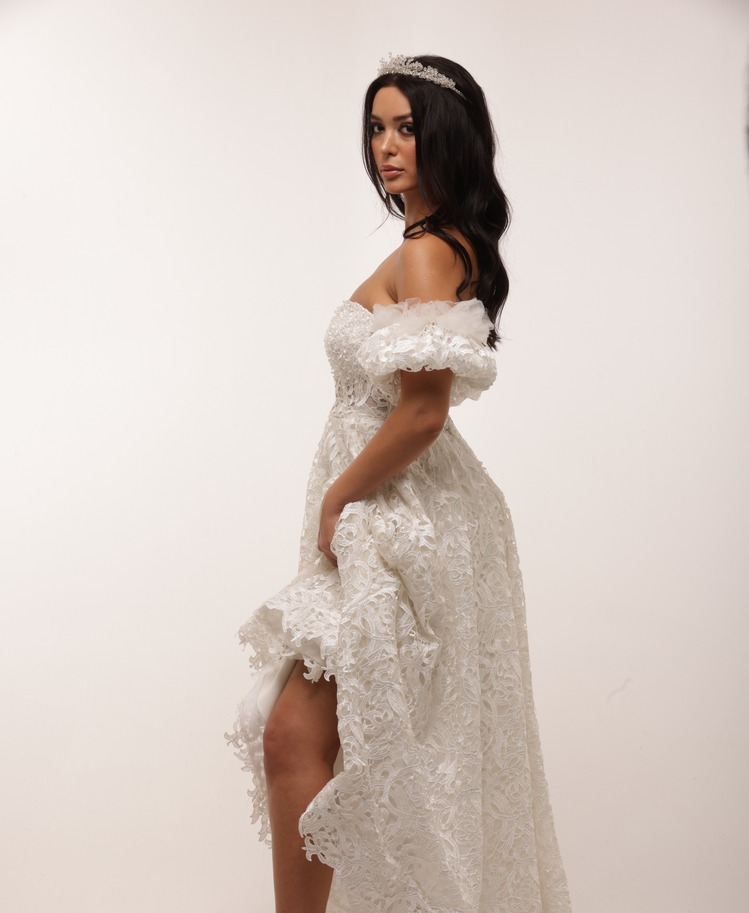 Maia Bridal – Beyaz Dantelli Midi Elbise