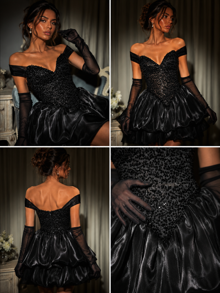 Noir Rococo – Boncuk İşlemeli Korse Siyah Mini Elbise