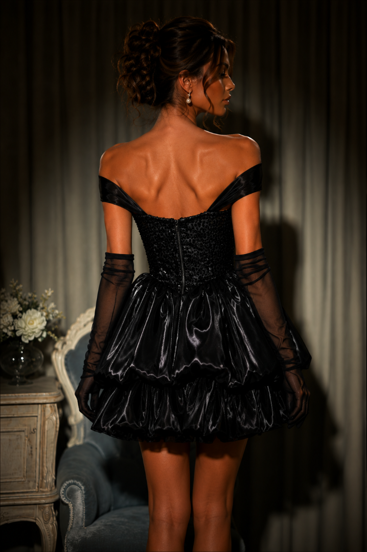Noir Rococo – Boncuk İşlemeli Korse Siyah Mini Elbise