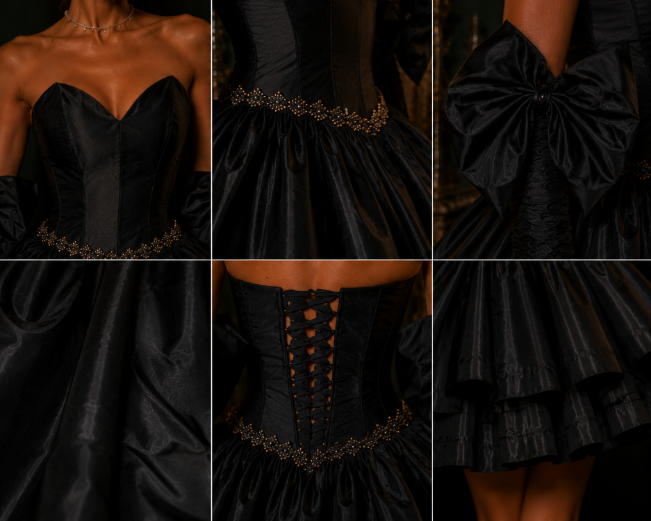 Barok Prenses – Tafta Siyah Couture Mini Elbise