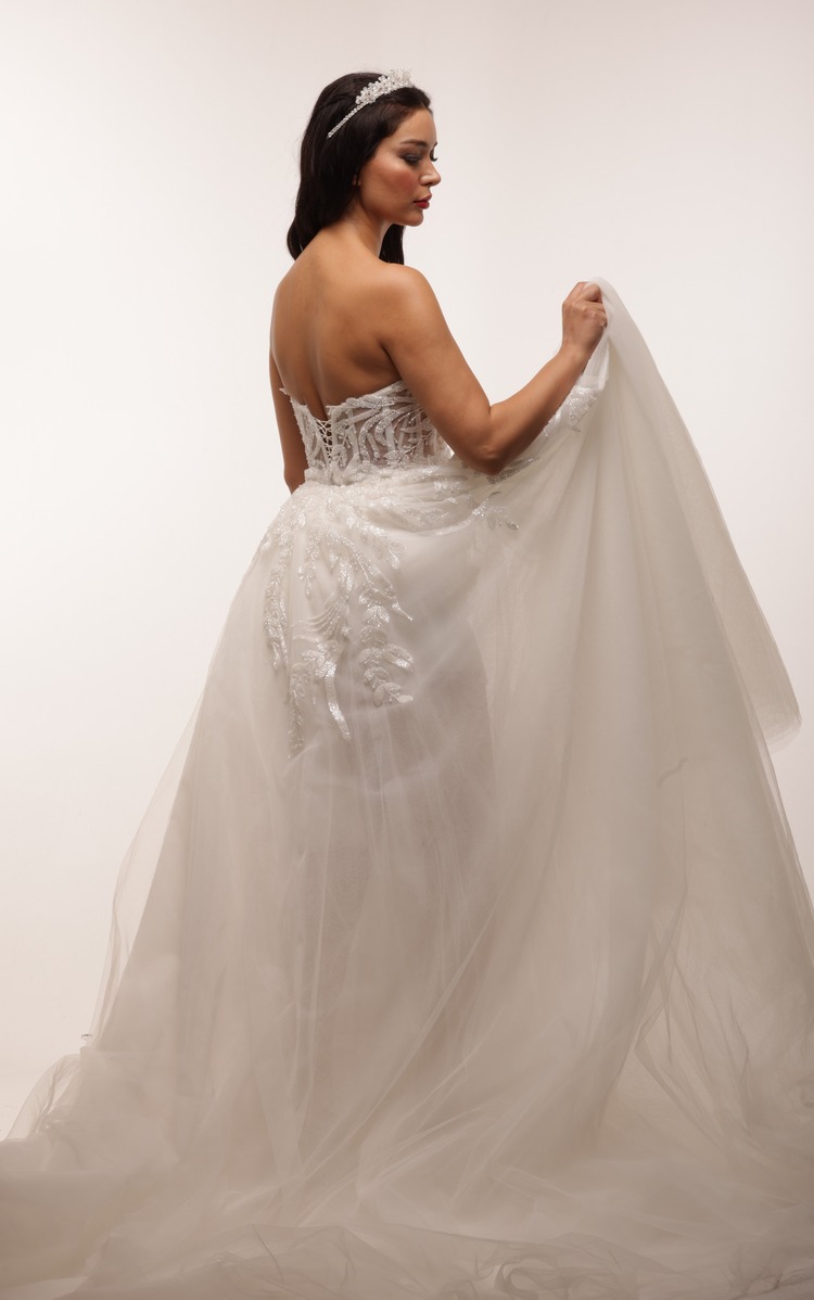 Frigg Bridal – Portatif Kuyruklu Beyaz Mini Elbise