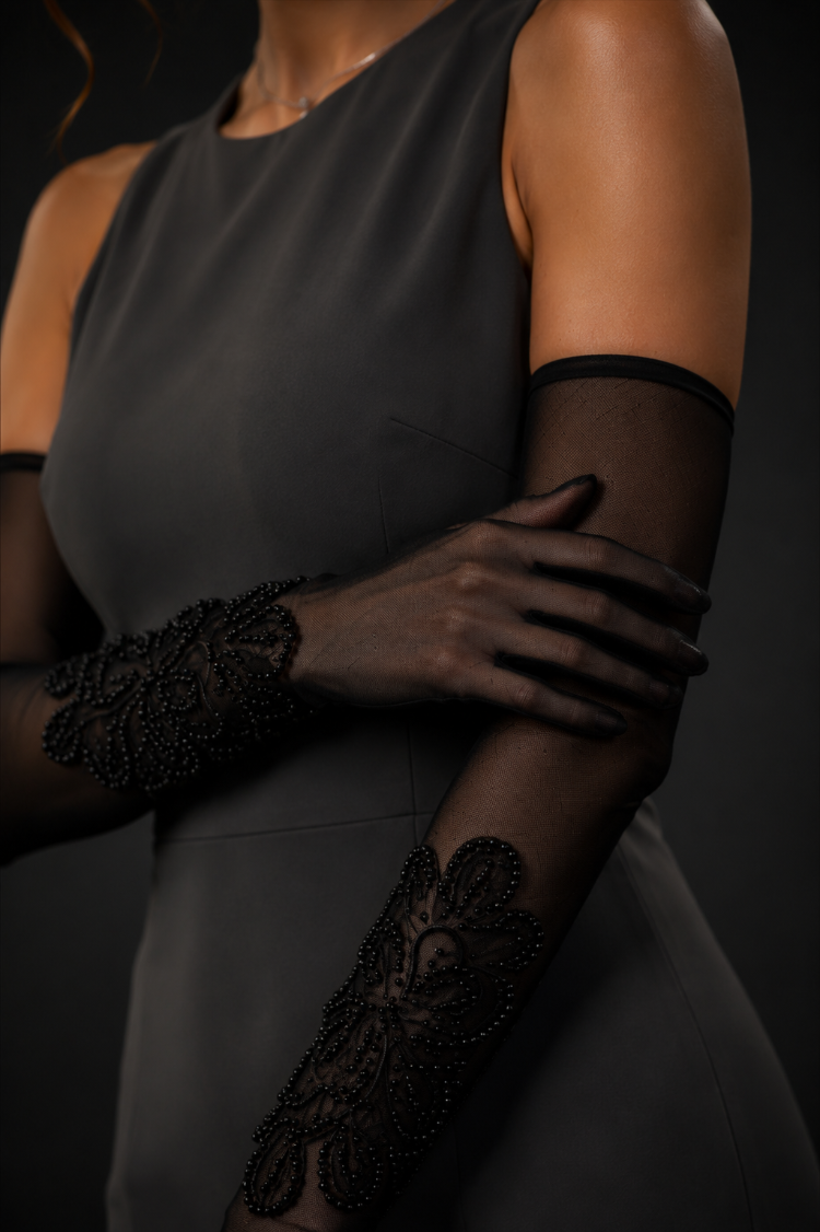 Nocturne Siyah – Boncuk İşlemeli Couture Eldiven