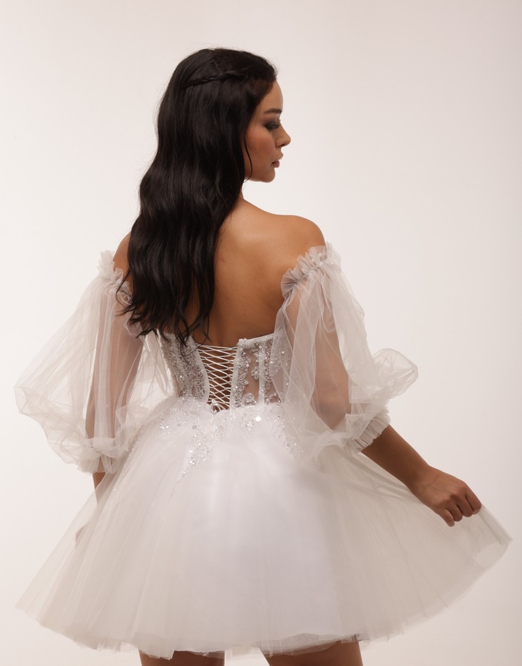 Isis Bridal – Beyaz İşlemeli Korse Mini Elbise