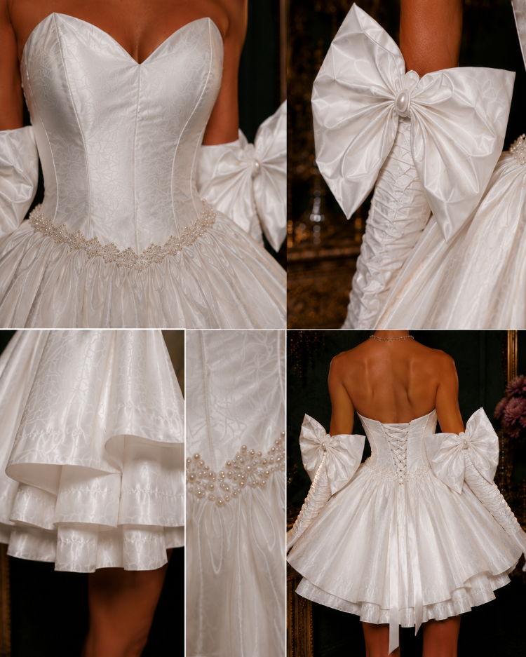 Barok Prenses – Tafta Beyaz Couture Mini Elbise