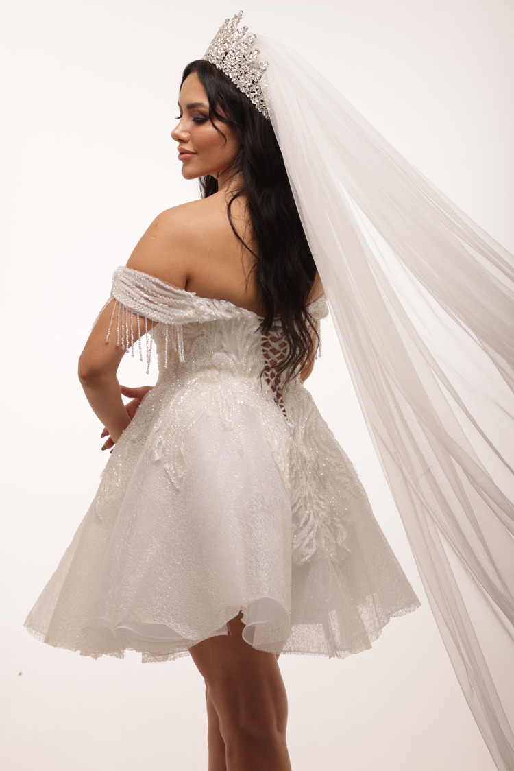 Hestia Bridal – Boncuk İşlemeli Kabarık Mini Elbise