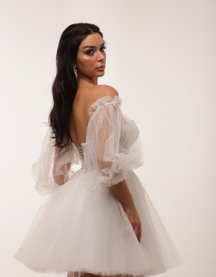 Isis Bridal – Beyaz İşlemeli Korse Mini Elbise