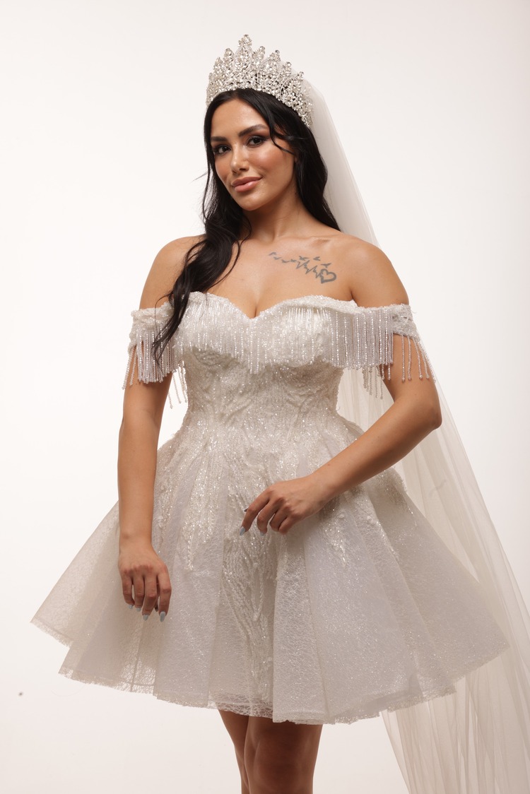 Hestia Bridal – Boncuk İşlemeli Kabarık Mini Elbise