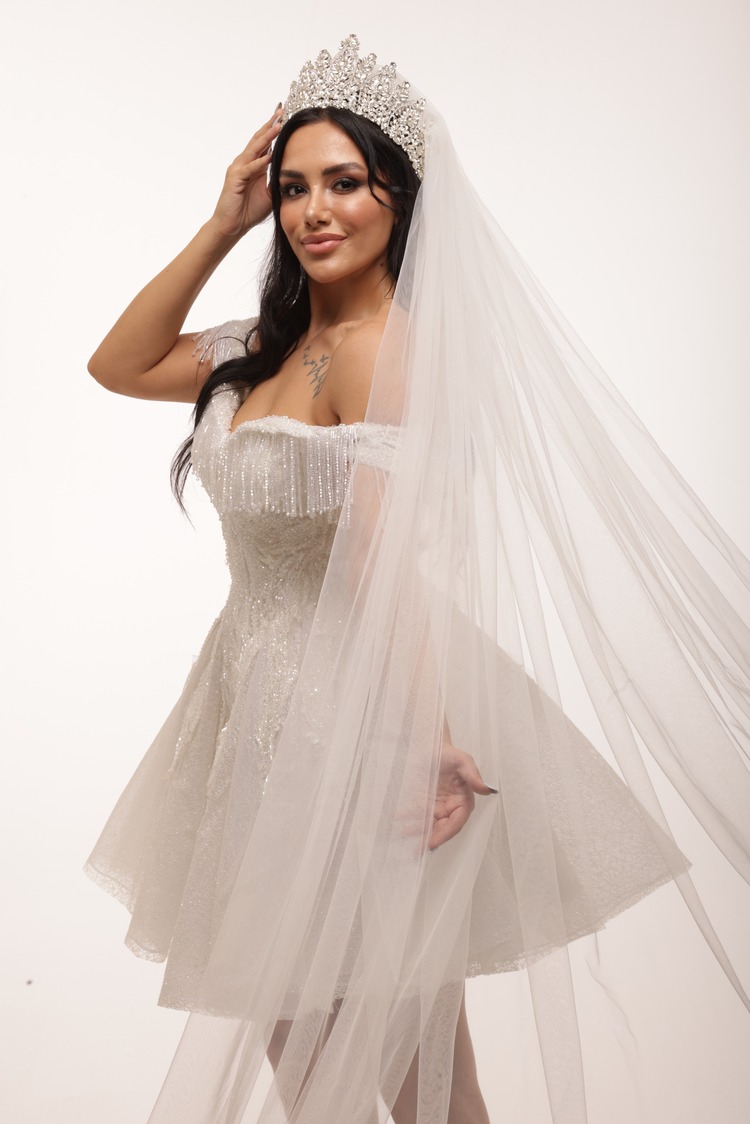 Hestia Bridal – Boncuk İşlemeli Kabarık Mini Elbise