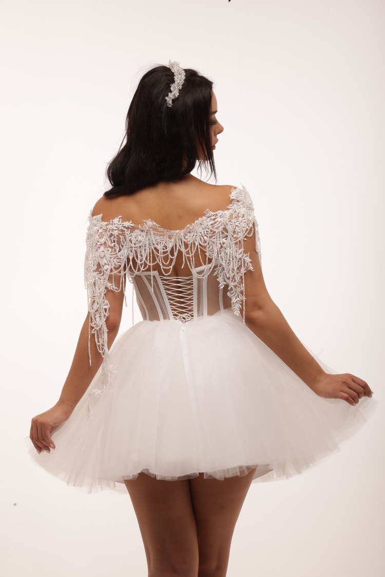 Dione Bridal – Beyaz Kabarık Mini Elbise