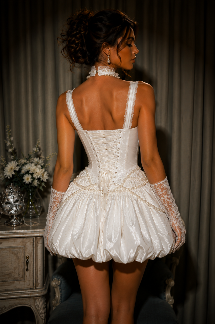 Victoria – İnci İşlemeli Beyaz Mini Elbise