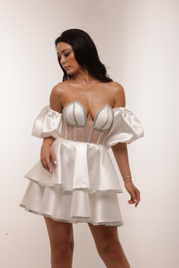 Hera Bridal – Beyaz Saten Mini Elbise