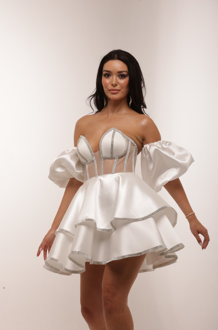 Hera Bridal – Beyaz Saten Mini Elbise