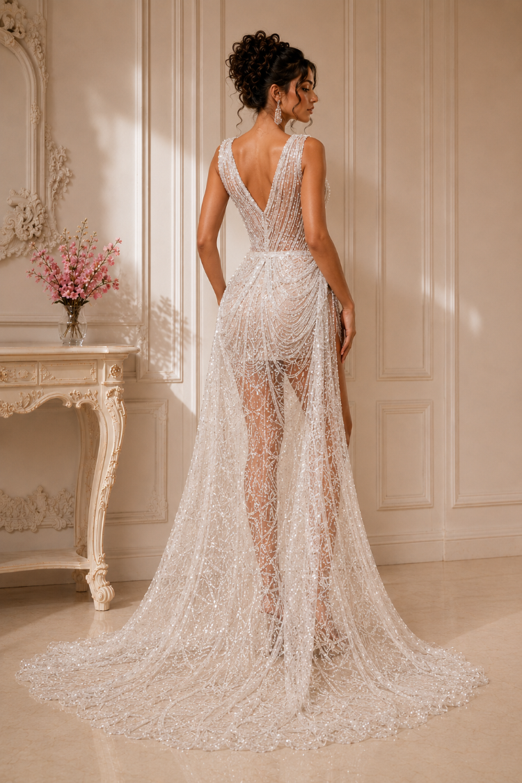 Crystal Veil – Taş İşlemeli Couture Mayo Elbise