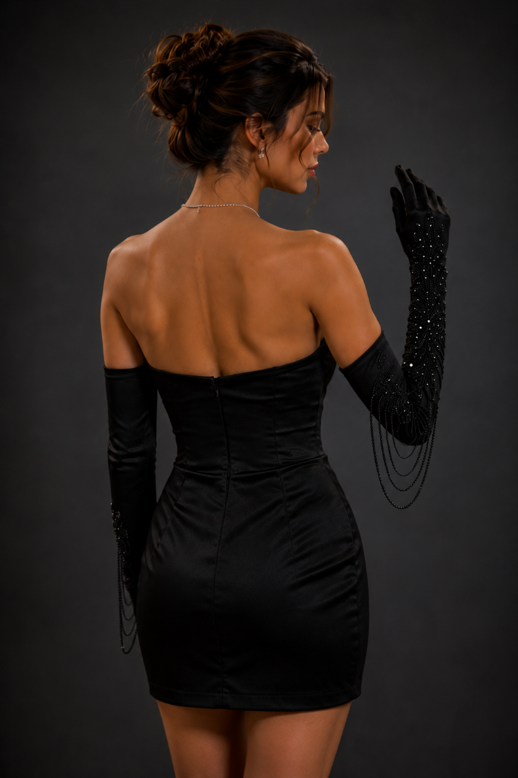 Velvet Noir – El İşlemeli Kadife Uzun Eldiven