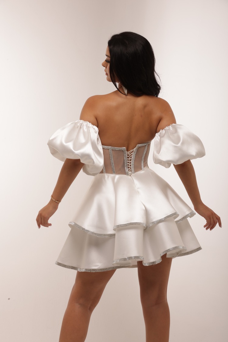 Hera Bridal – Beyaz Saten Mini Elbise