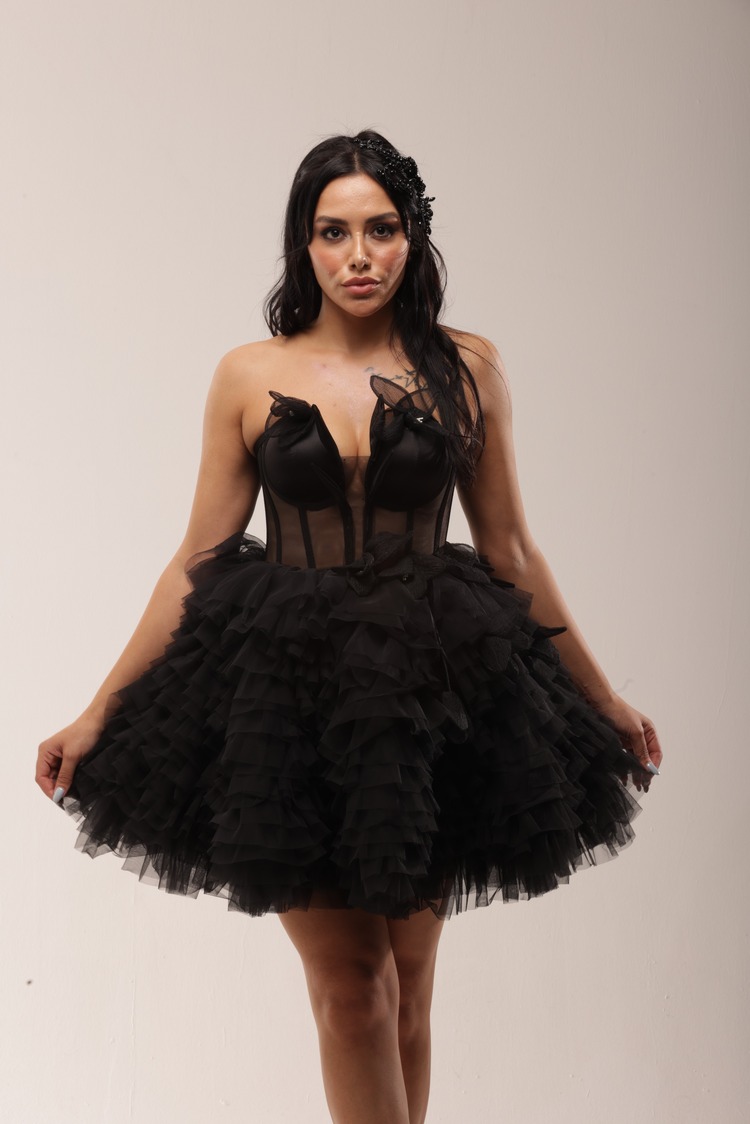 Diana Noir – Siyah Tül Kabarık Mini Elbise