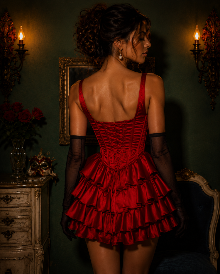 Karmen – Volanlı Korse Kırmızı Mini Elbise