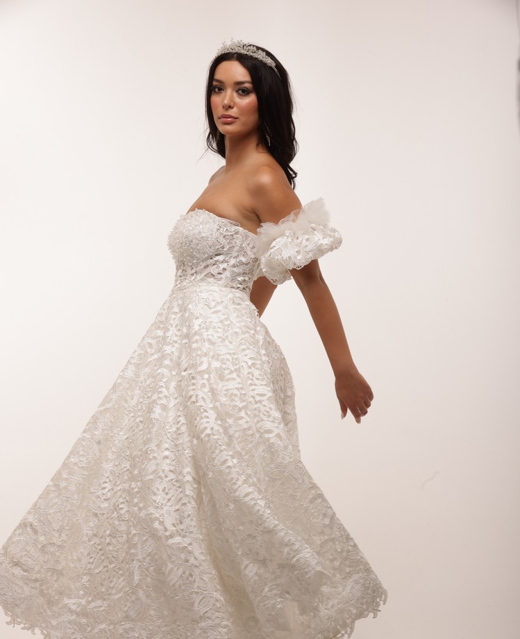 Maia Bridal – Beyaz Dantelli Midi Elbise