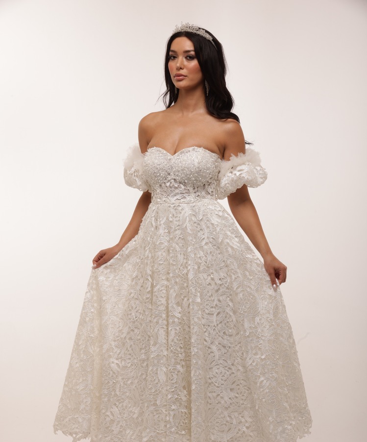 Maia Bridal – Beyaz Dantelli Midi Elbise