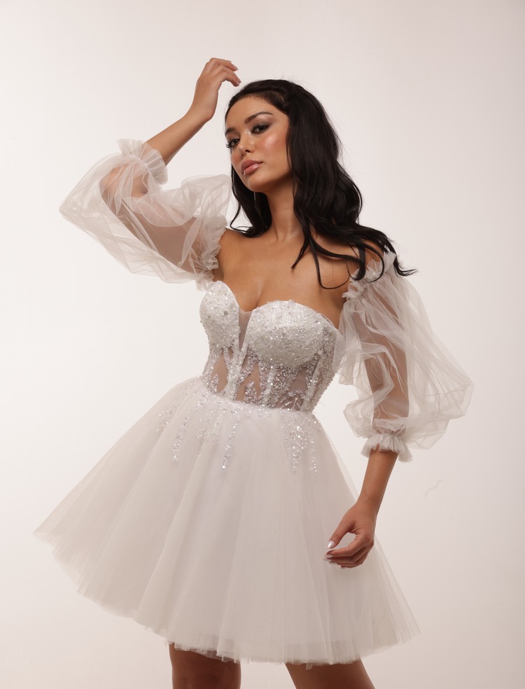 Isis Bridal – Beyaz İşlemeli Korse Mini Elbise