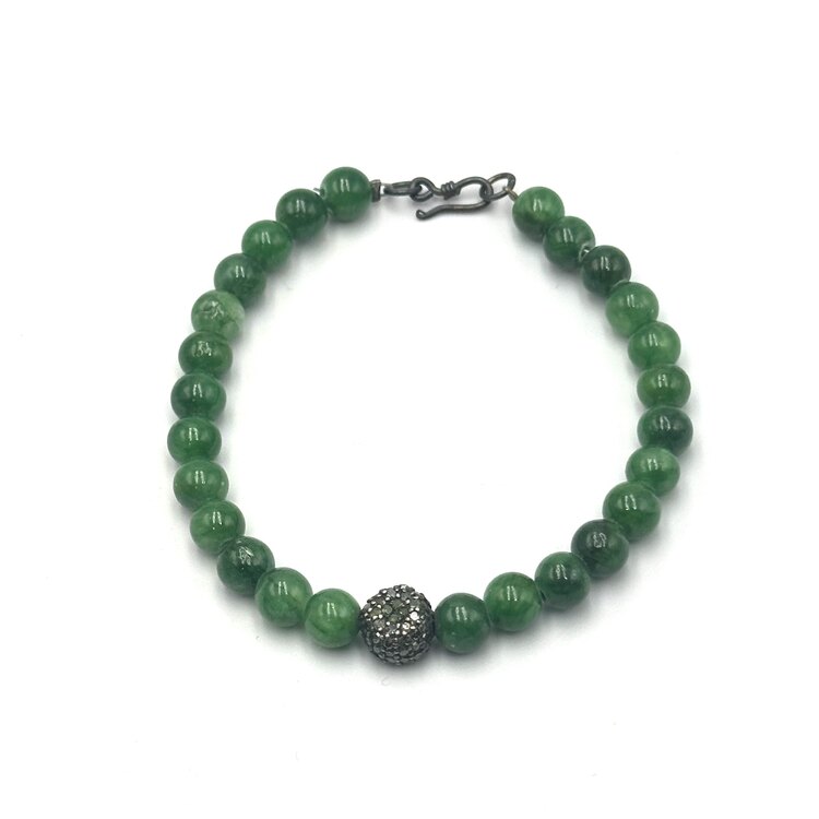 Amazonite Bracelet with Pave Diamond Ball