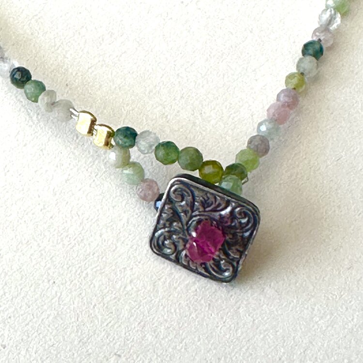 Tourmaline Bracelet with Flower Charm