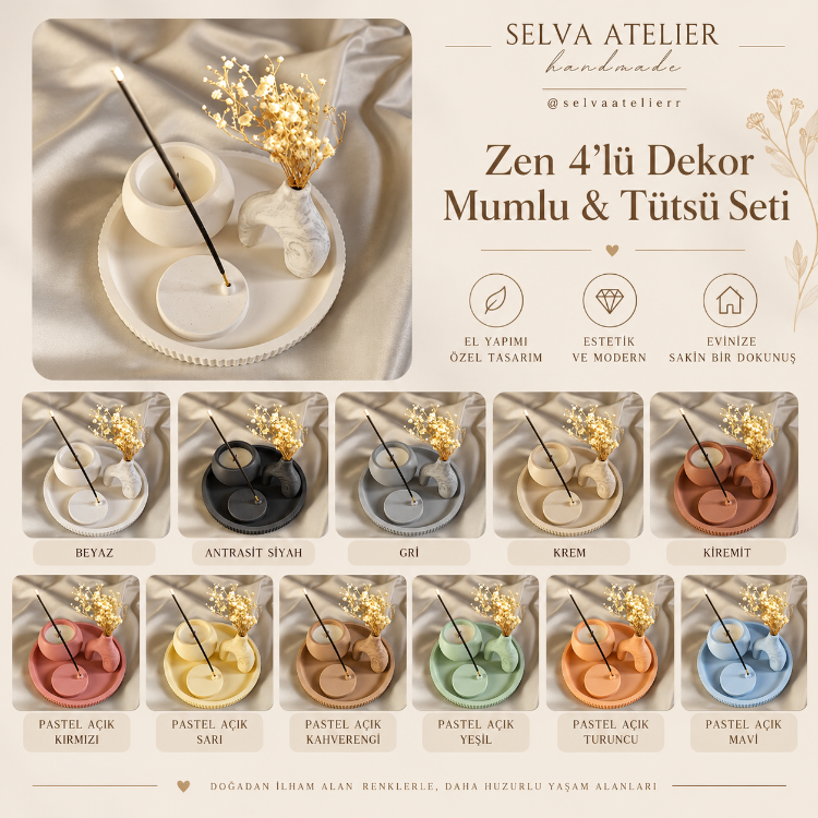 Zen 4’lü Dekor Mumlu & Tütsü Seti