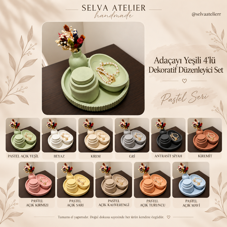 Adaçayı Yeşili 4’lü Dekoratif Düzenleyici Set