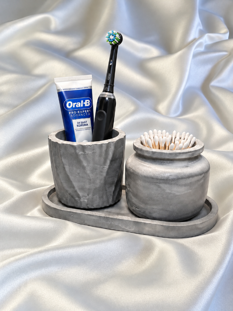 Gri Beton 3’lü Banyo Düzenleyici Set