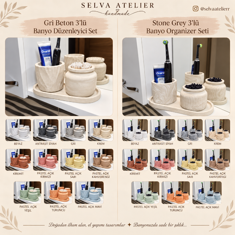 Gri Beton 3’lü Banyo Düzenleyici Set