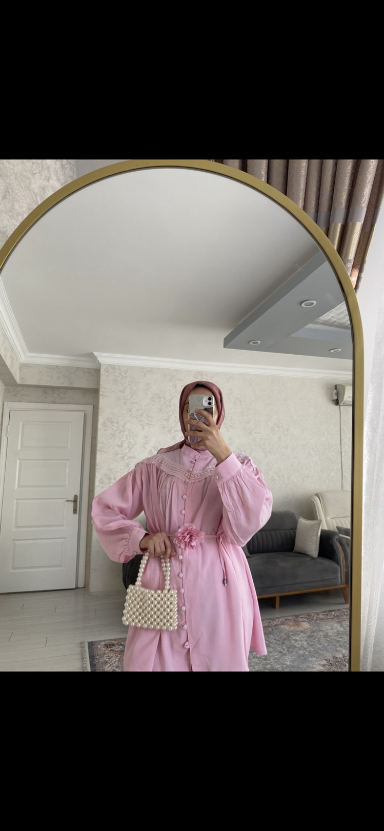 Pembe brodeli güllü takım