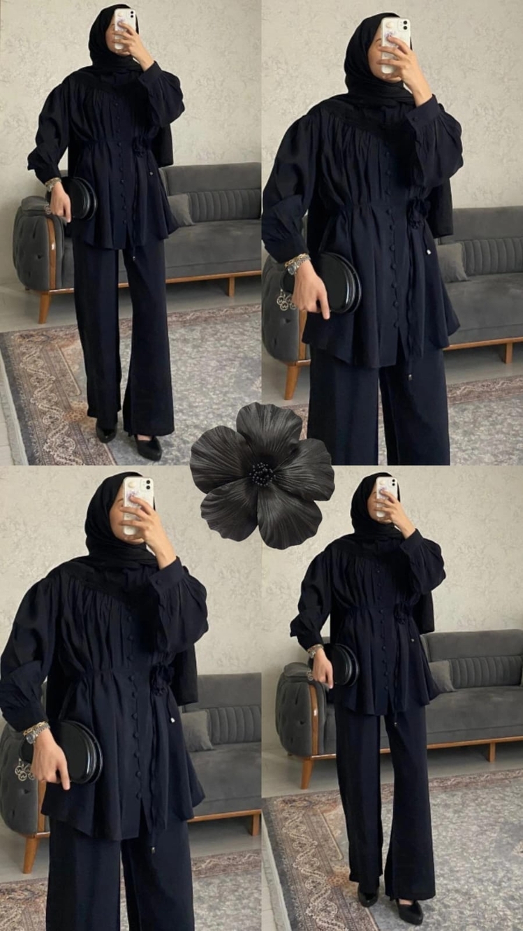Siyah Güllü brodeli takım