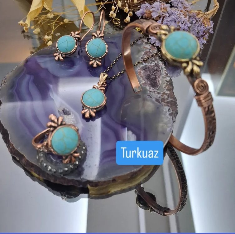 turkuazBakır takım bakır bileklik