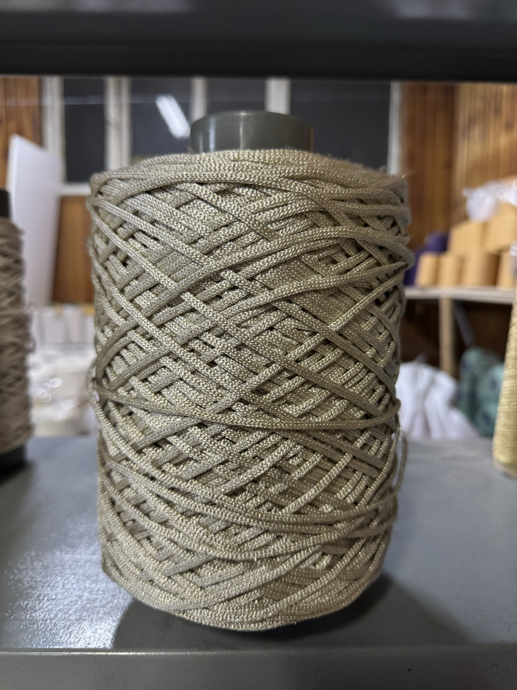 4MM POLYESTER KREM GOLD SİMLİ RİBON MAKROME İPİ (1KG)