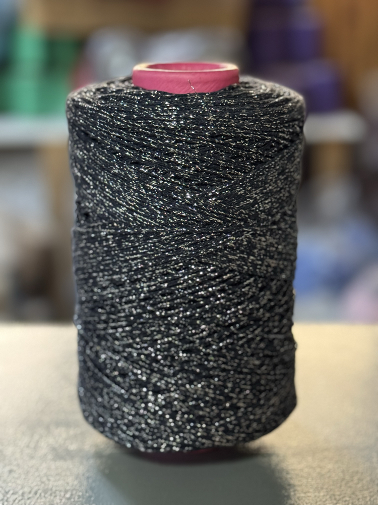 3MM PAMUK SİYAH GÜMÜŞ SİMLİ MAKROME İPİ(1KG)
