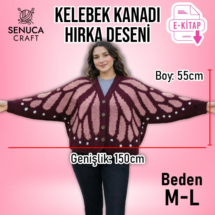 Kelebek Hırka Desen Şeması M-L Beden (Dijital PDF)