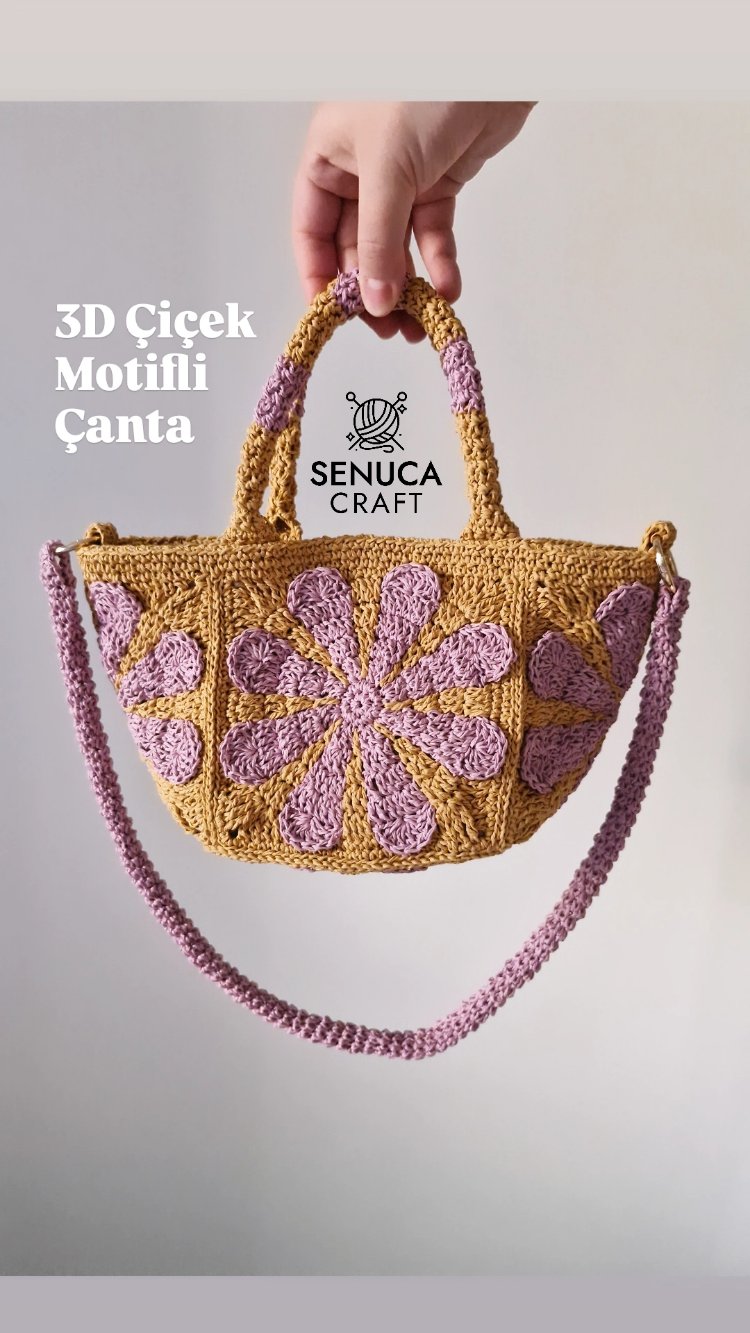 3D Çiçek Motifli Çanta 