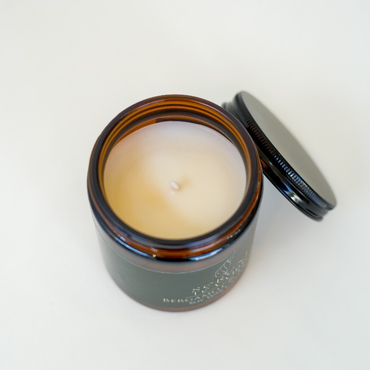 Sereni Tea Vibe Bergamot & Limon Kokulu Mum - %100 Doğal Soya Mumu Amber Kavanoz Aromaterapi Mum