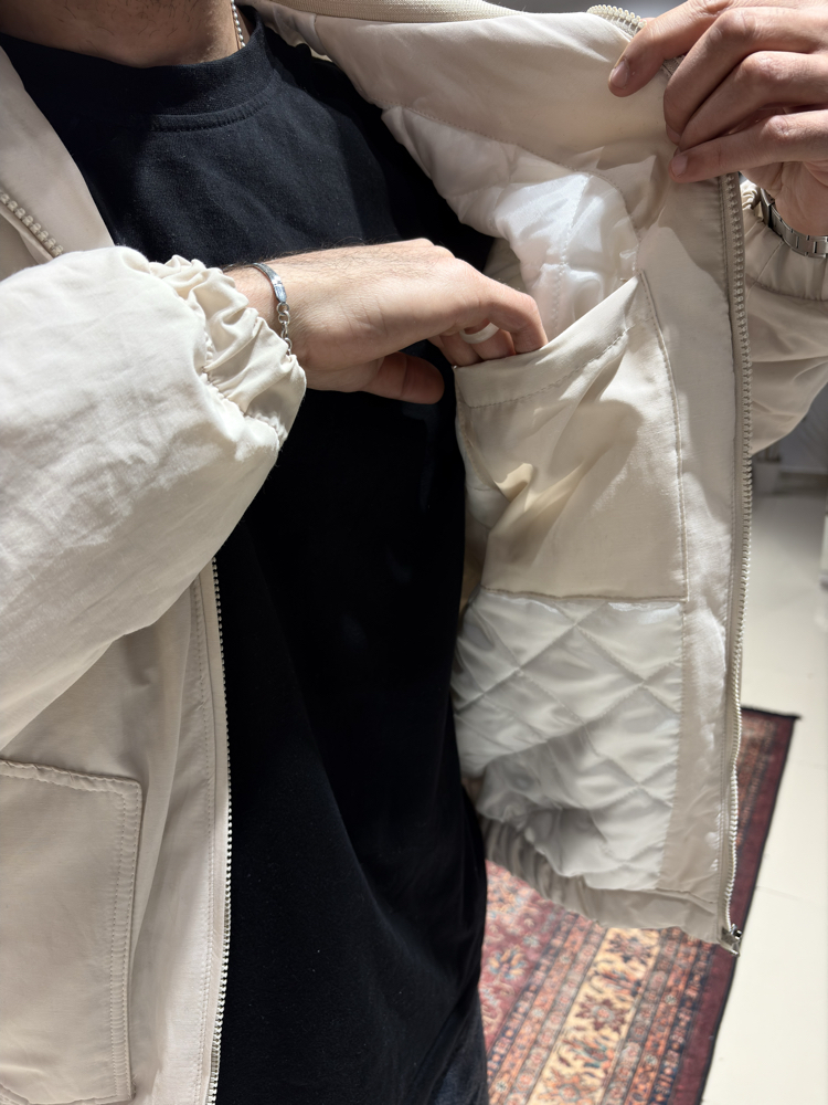 Nakış Detaylı Kapitone Bomber Ceket Bej