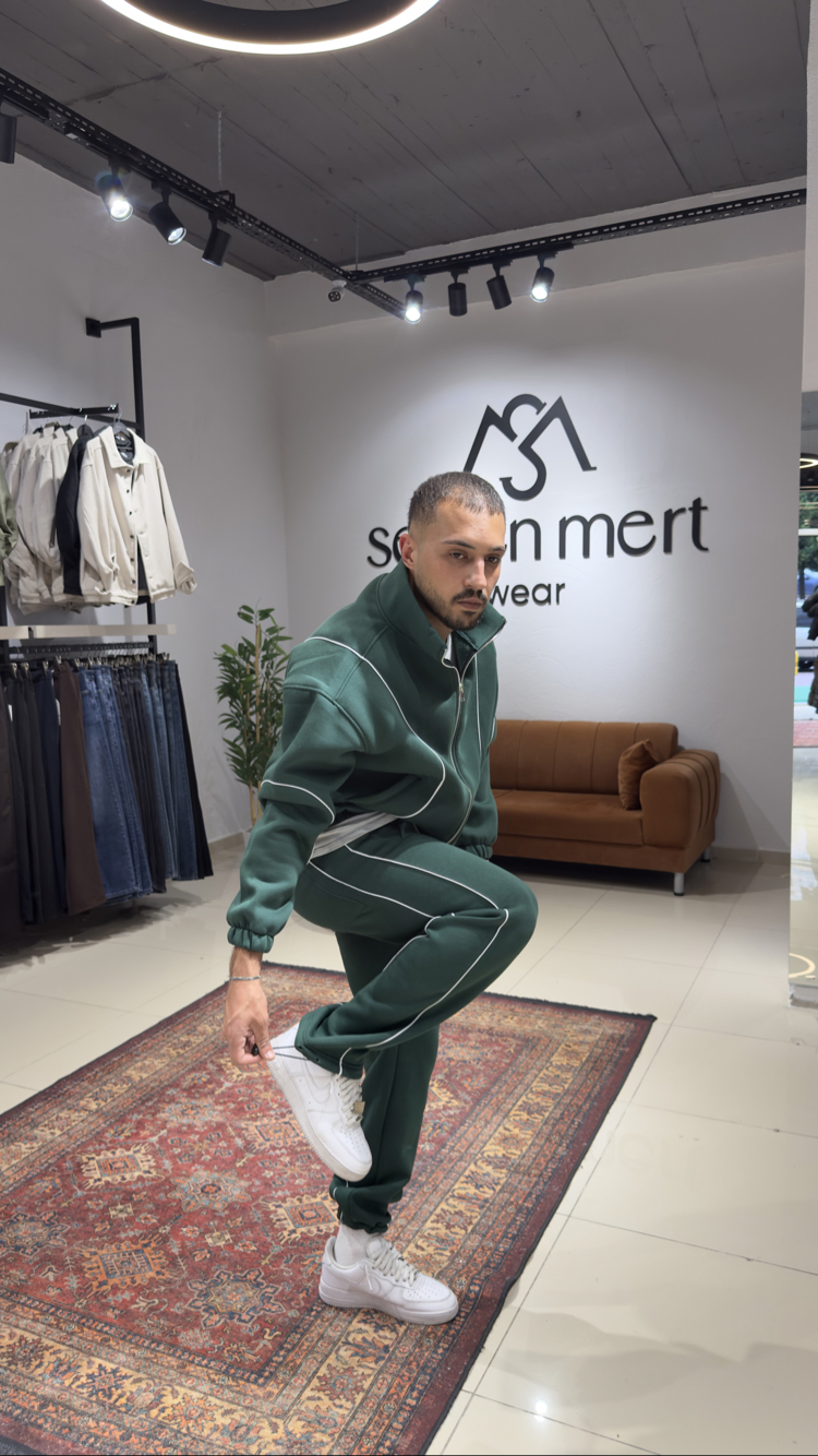 Oversize Biyeli Eşofman Takımı Yeşil