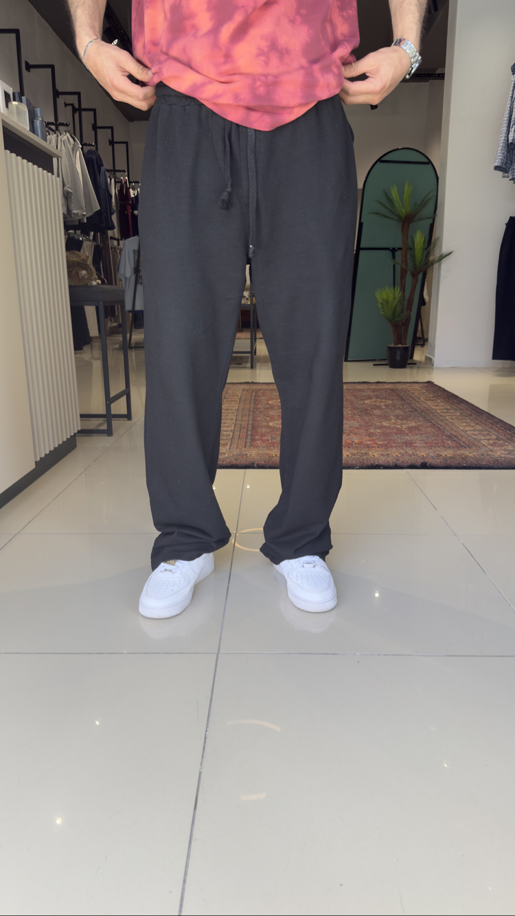 Baggy İki İplik Yıkamalı Eşofman Altı Siyah
