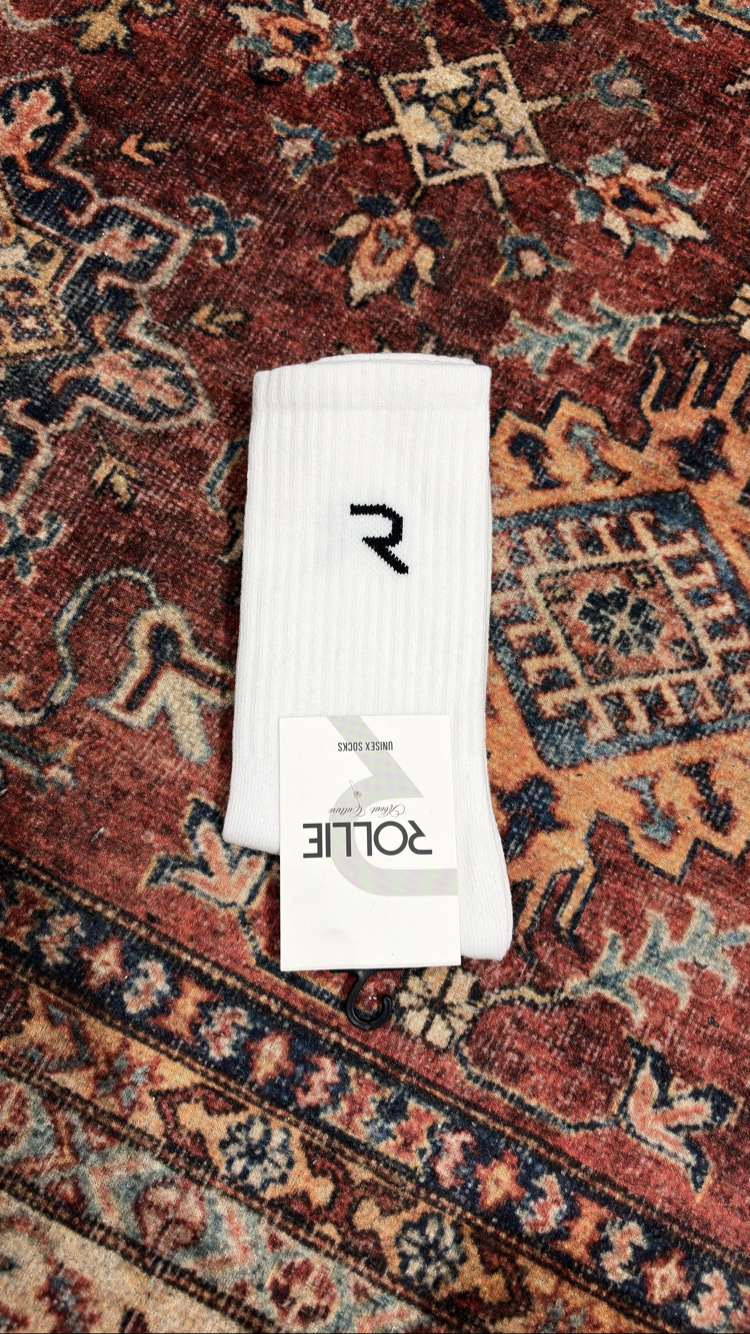 Beyaz R Baskılı Unisex Standart Çorap