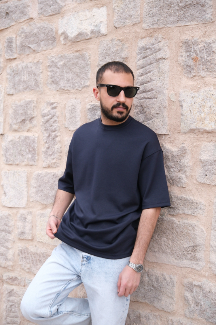 Oversize Oysho Kumaş Tişört Lacivert 