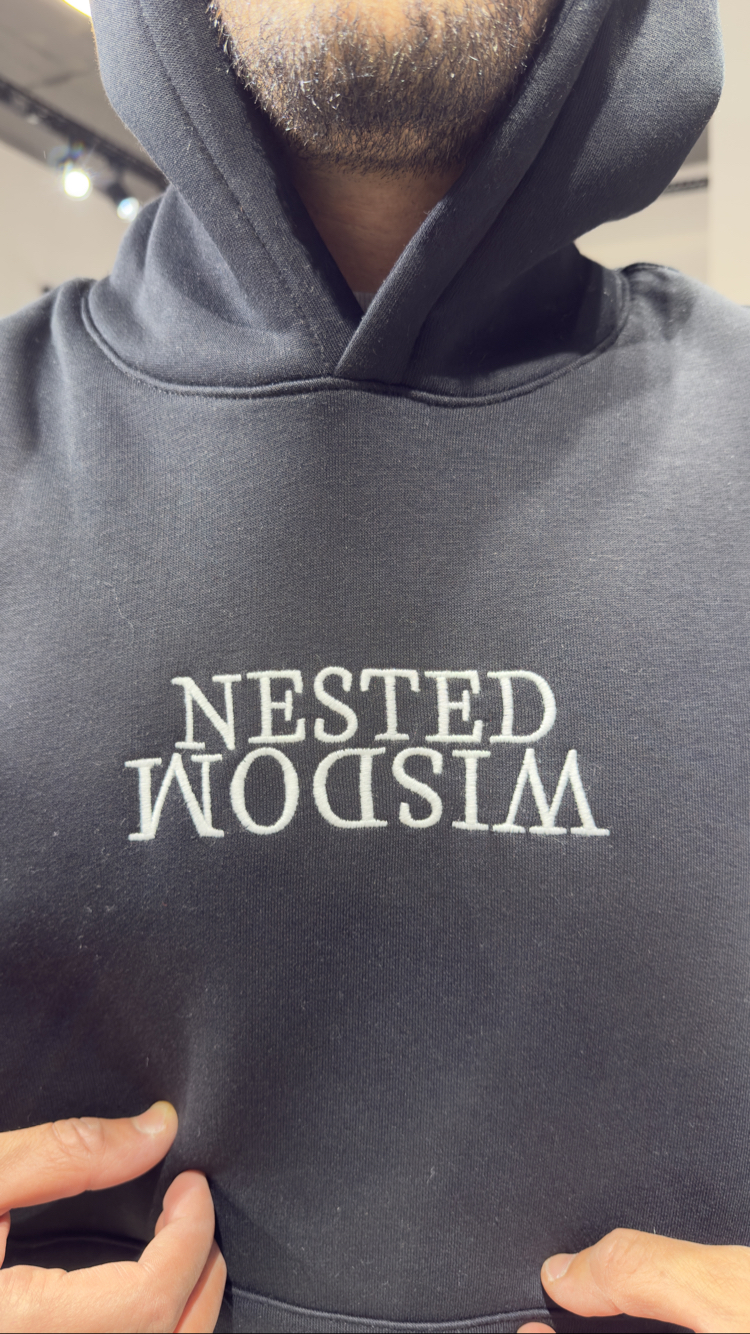 Oversize Baskılı Nakışlı Hoodie Siyah