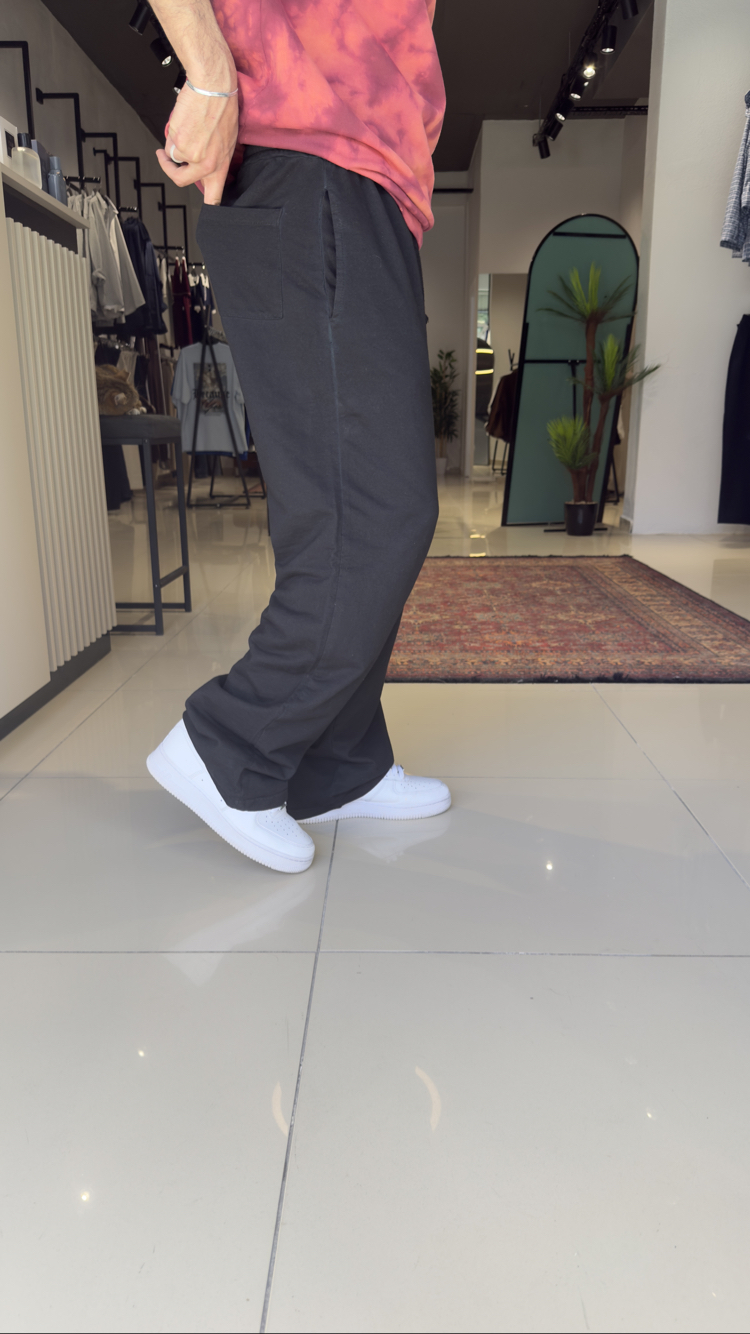 Baggy İki İplik Yıkamalı Eşofman Altı Siyah